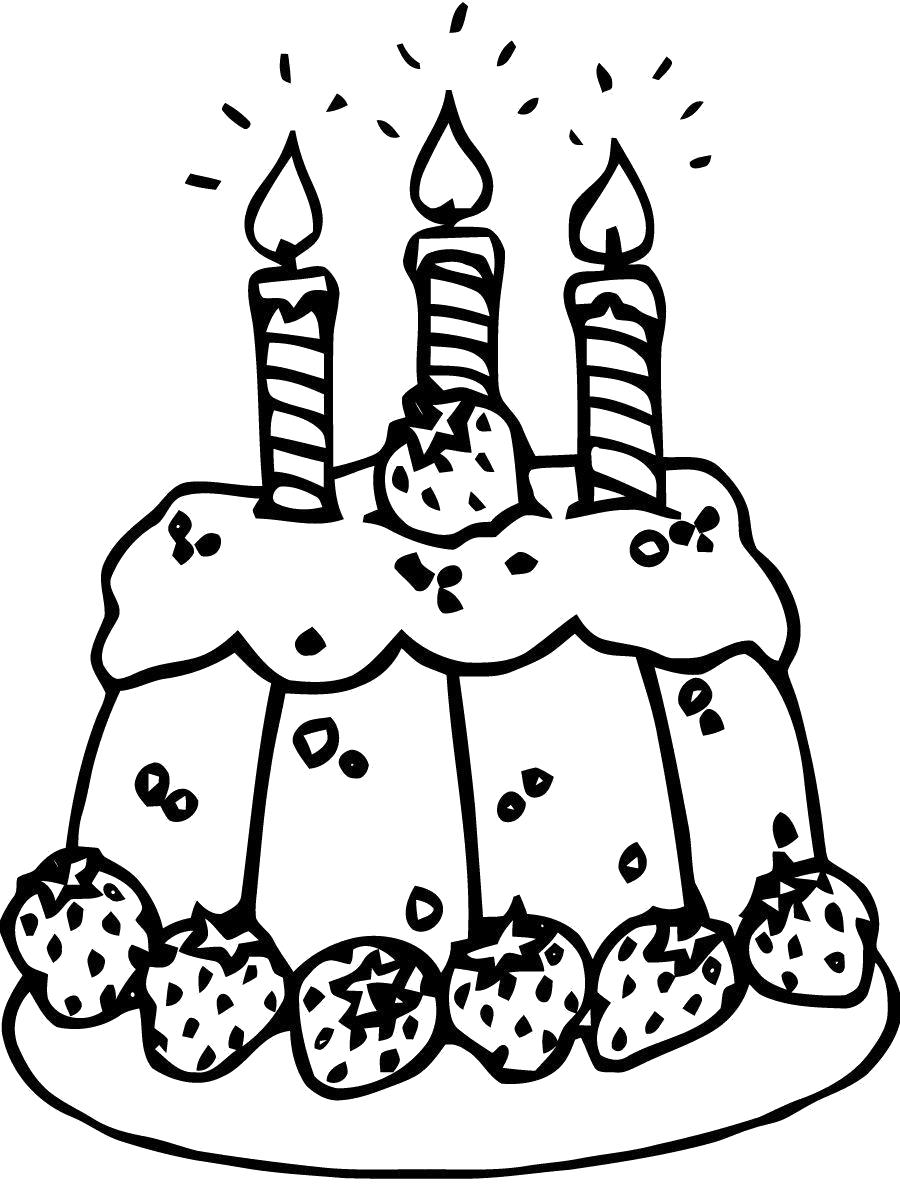 Раскраска Раскраски "торт со свечами на день рождения" скачать и распечатать бесплатно. еда