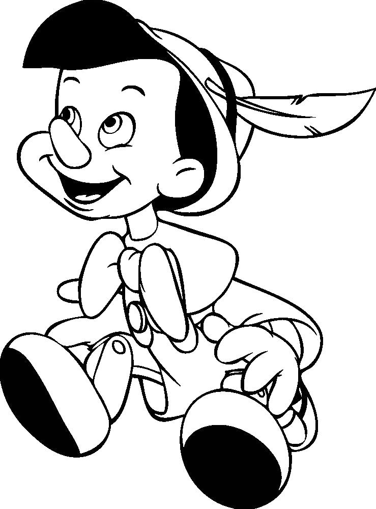 Раскраска Пиноккио, мультфильм Wolt Disney . 