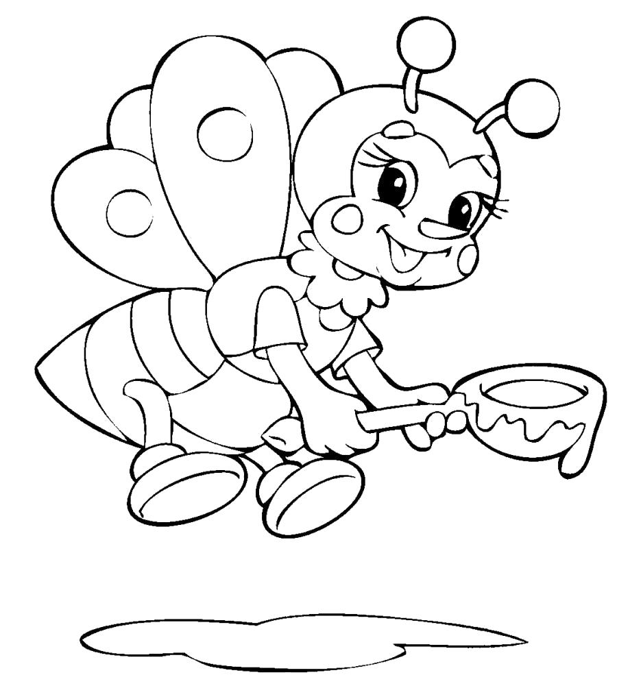 Раскраска Пчела собирает мед. Скачать Пчела.  Распечатать Пчела