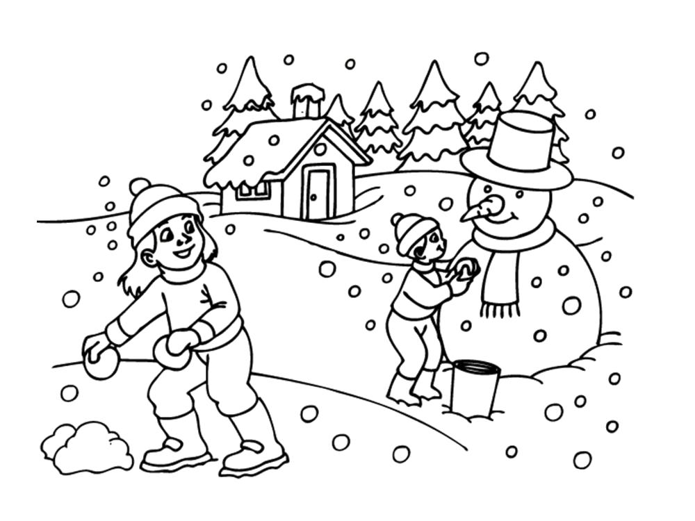 Раскраска Дети. снег
