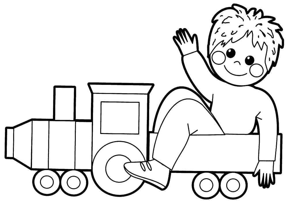 Раскраска Малыш в паровозике. Паровоз