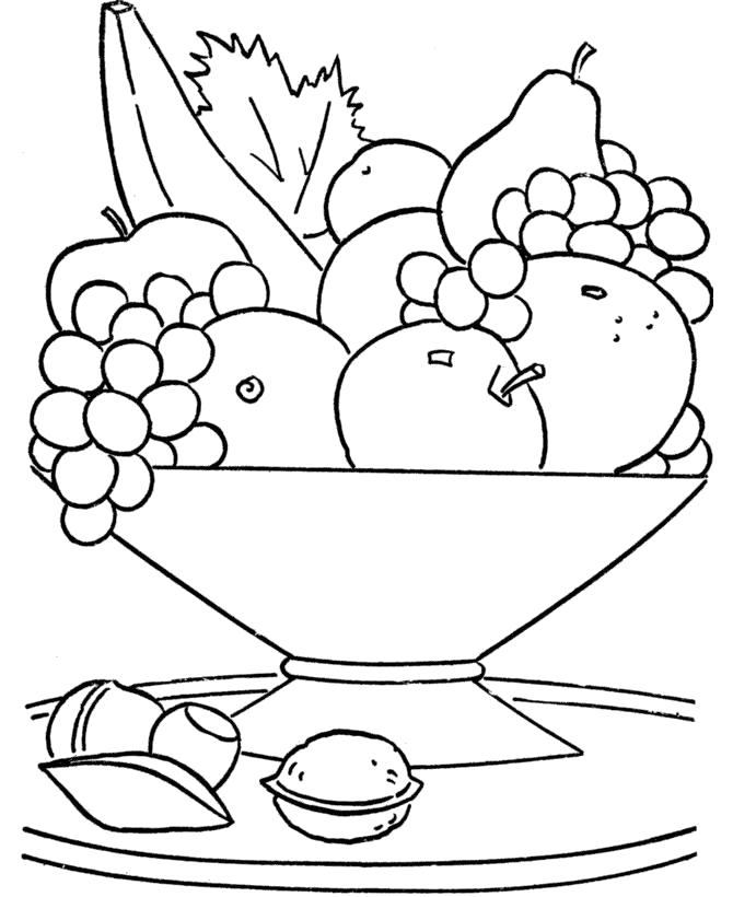 Раскраска Детские раскраски с фруктами, ваза с фруктами. 