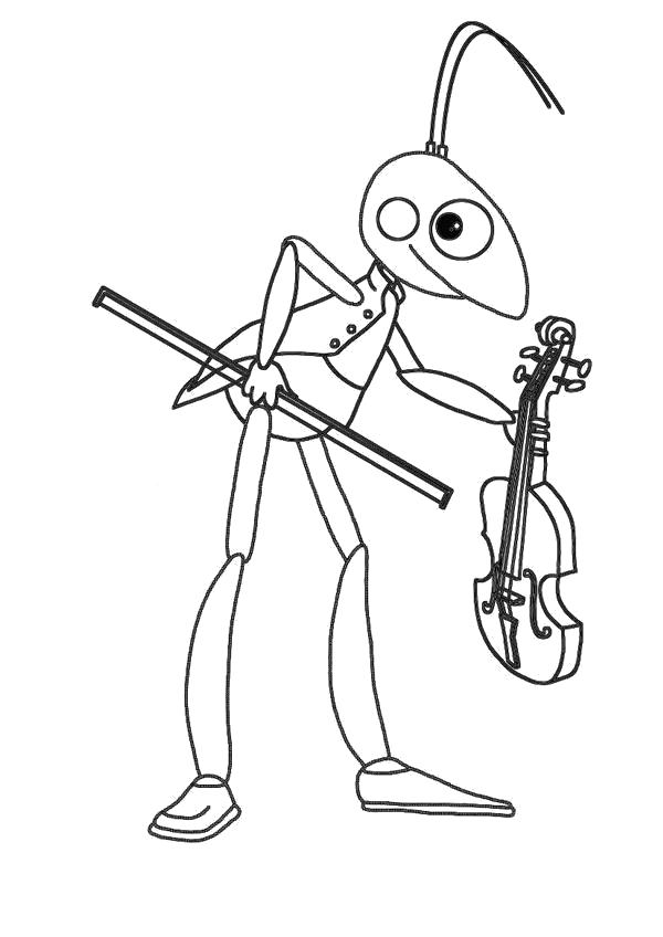 Название: Раскраска кузнечик Кузя со скрипкой. Категория: Лунтик. Теги: Кузя.