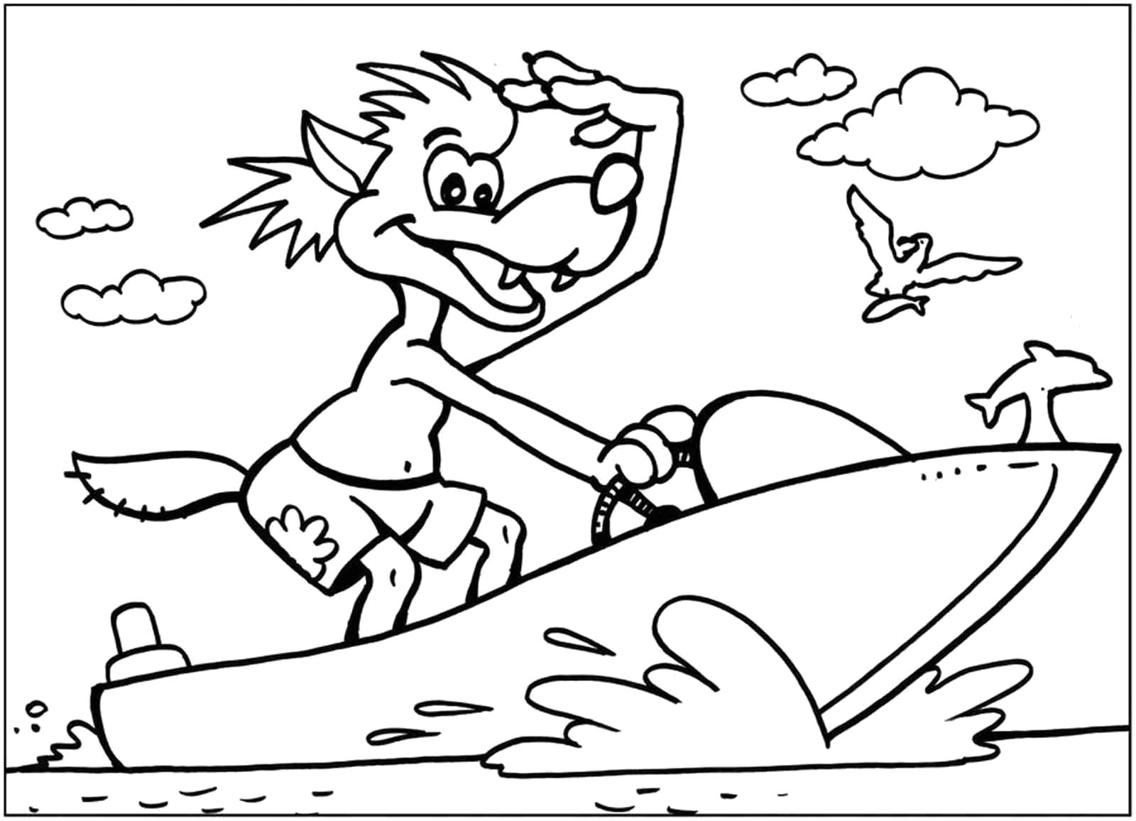 Раскраска Волк на лодке. Советские мультфильмы