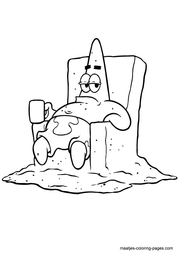 Раскраска раскраска Патрик сидит в песочном кресле. Патрик