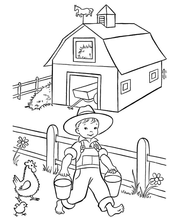 Раскраска Мальчик на ферме. 