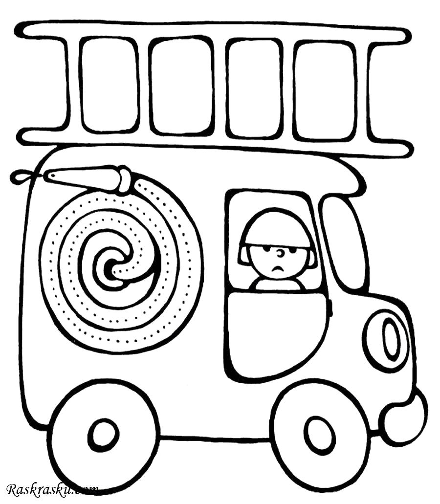 Название: Раскраска Пожарная машина для малышей. Категория: Пожарная Машина. Теги: Пожарная Машина.