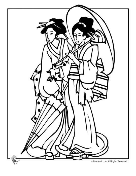 Раскраска Японские гейши. 