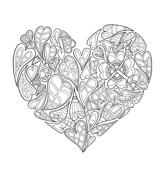 Раскраска Антистресс Раскраски антистресс - сердце из сердечек и листочков . антистресс