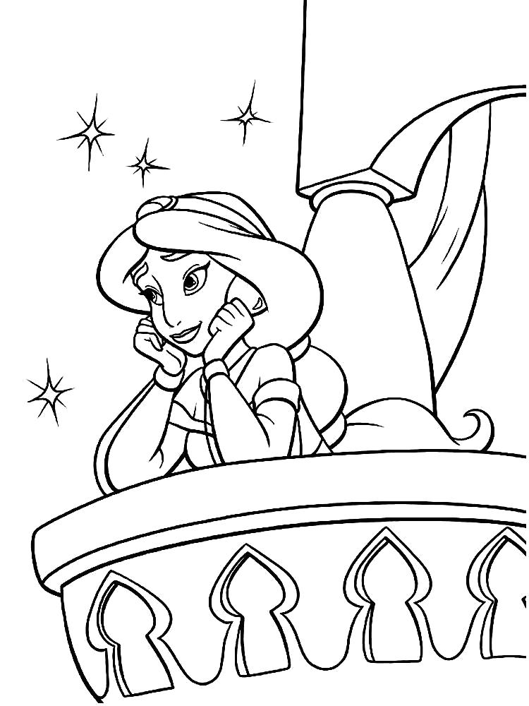 Название: Раскраска Бесплатные раскраски принцесса Жасмин скачать и распечатать. Категория: Алладин. Теги: Жасмин.