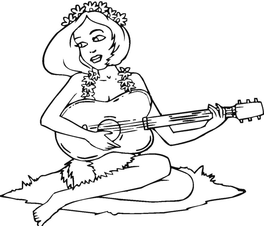 Раскраска Девушка с гитарой. Гитара
