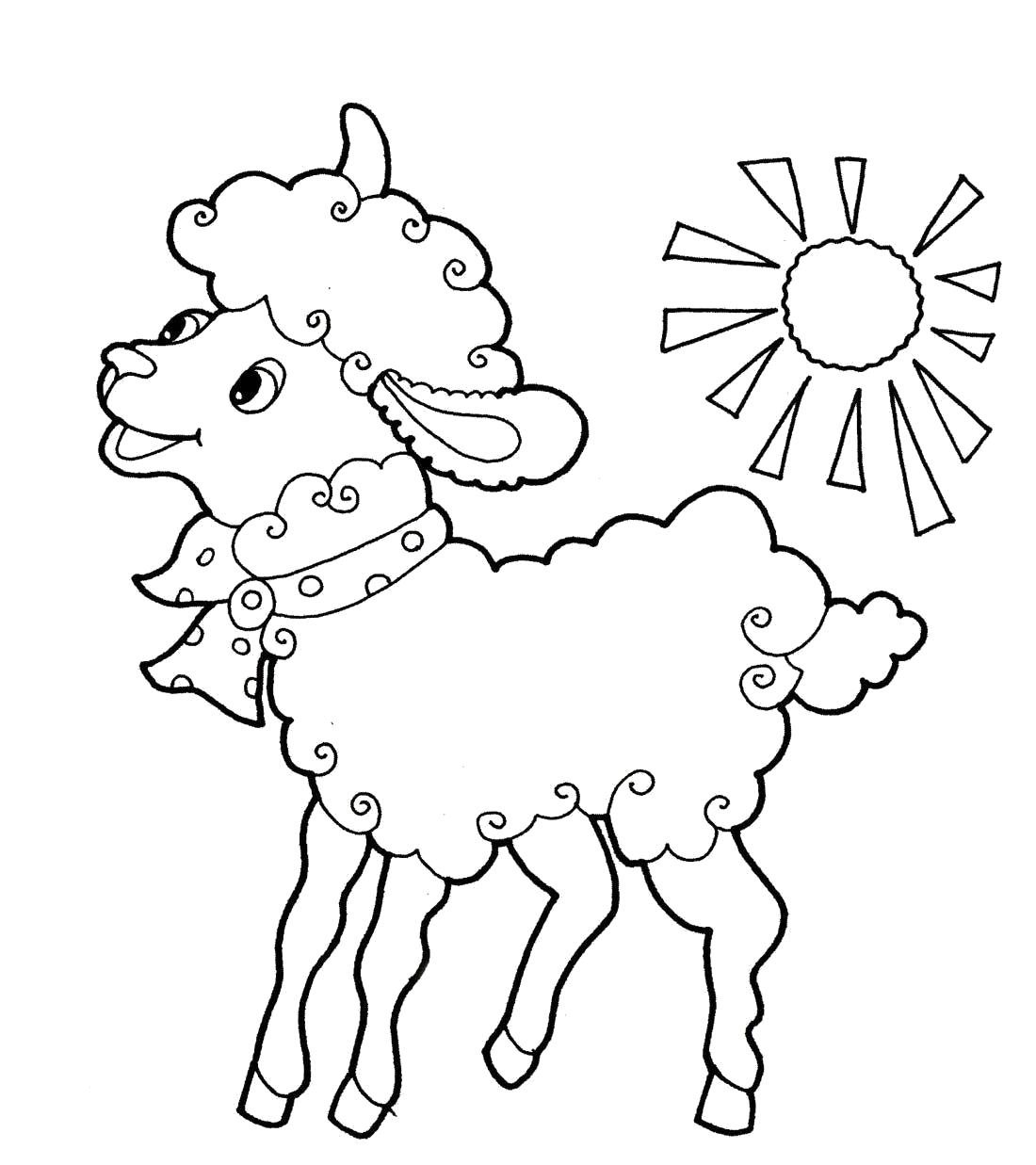 Раскраска Солнце светит на овечку. Домашние животные
