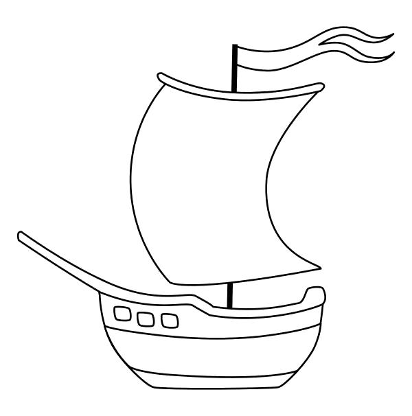 Раскраска  - Малышам - Парусный кораблик с флагом. Скачать Кораблик.  Распечатать Кораблик
