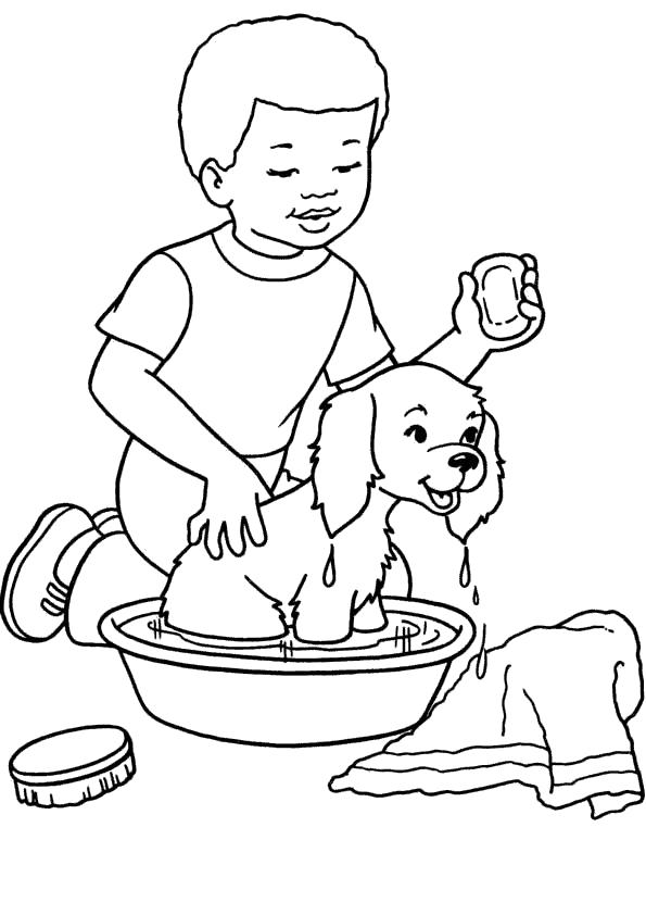 Раскраска Мальчик с собакой | Раскраски для детей печать онлайн