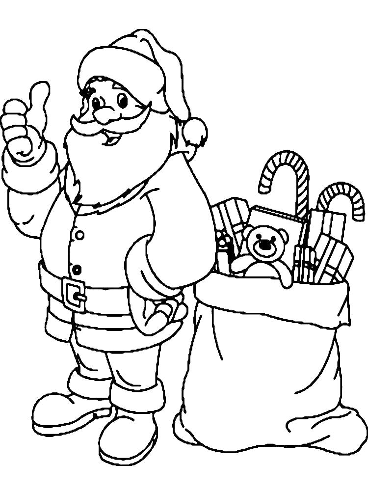 Раскраска Дед Мороз  детские для мальчиков и девочек. Скачать дед мороз с подарками.  Распечатать Дед мороз