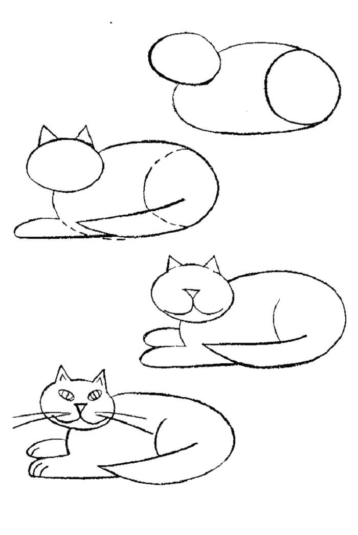 Раскраска как нарисовать лежащего кота. Скачать Как нарисовать.  Распечатать Как нарисовать