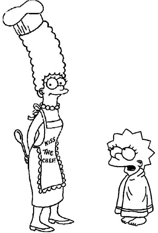 Раскраска Мардж и Лиза,  Лиза ругается на маму. Скачать Симпсоны.  Распечатать Симпсоны