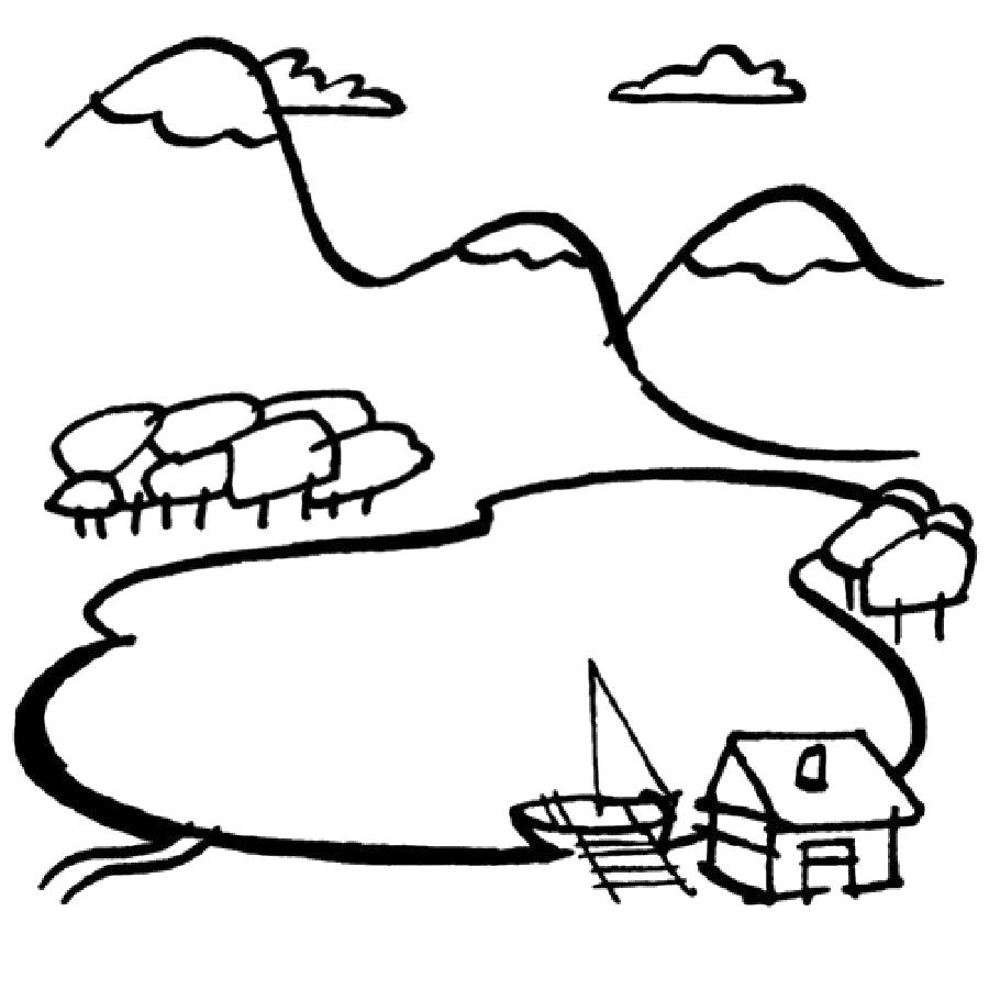 Раскраска Домик у озера. 