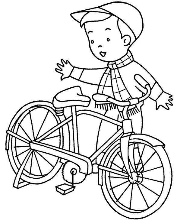 Раскраска мальчик и велосипед. Скачать Велосипед.  Распечатать Велосипед