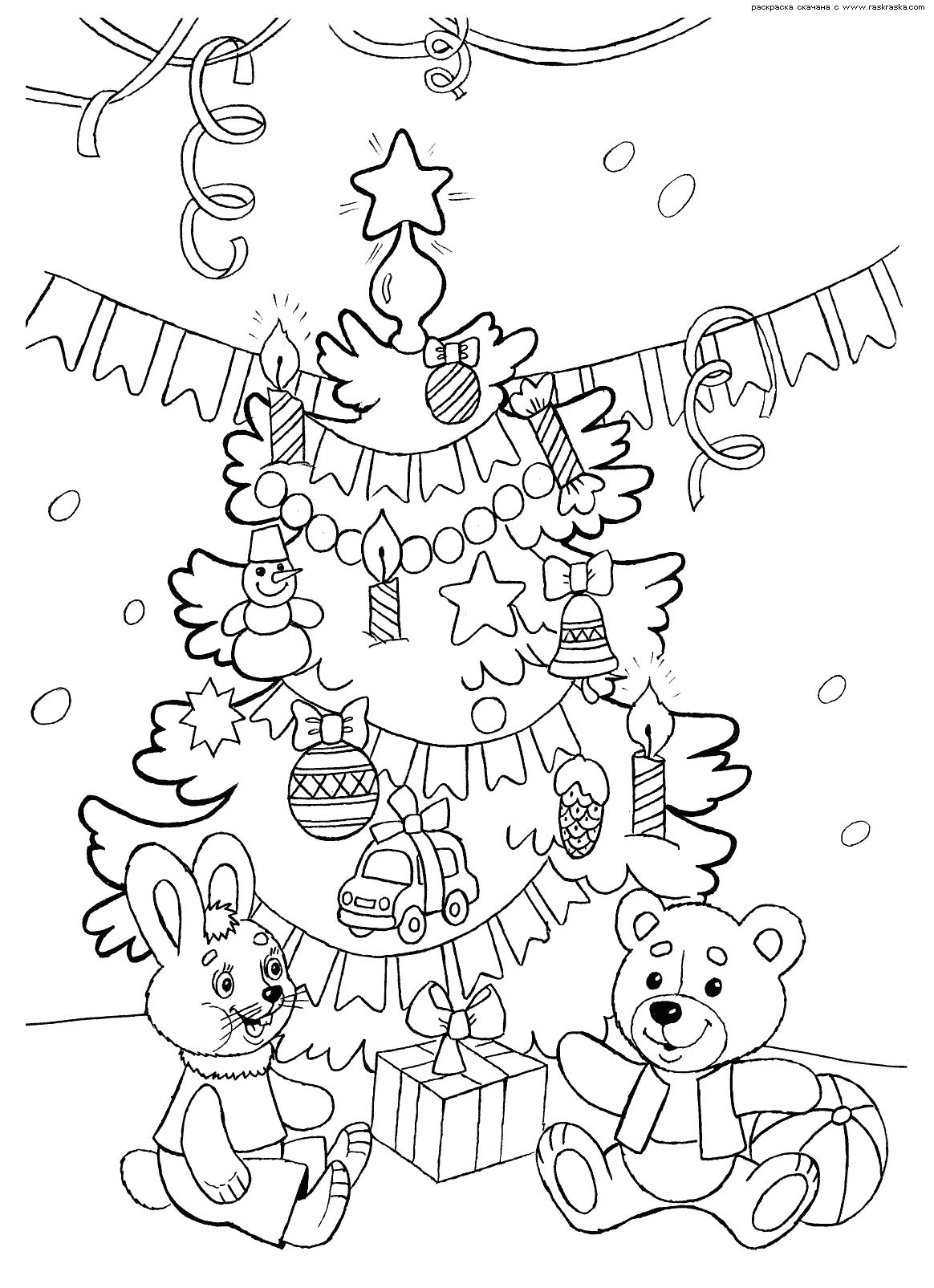 Название: Раскраска Новый год и елка. Категория: Раскраски по праздникам. Теги: Новый год.