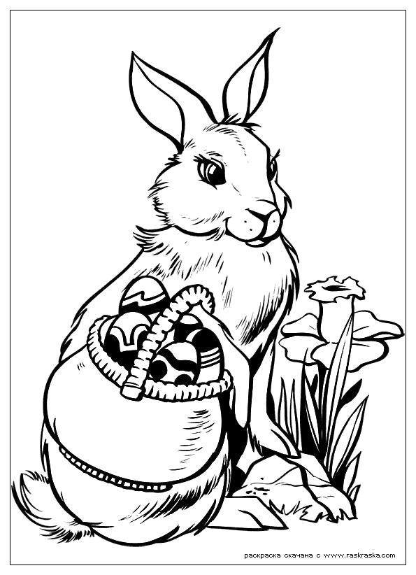 Раскраска Раскраска Пасхальный зайчик с корзиной с яицами. Дикие животные