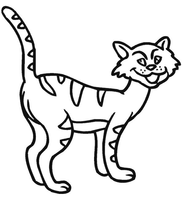 Раскраска полосатая кошка. Домашние животные