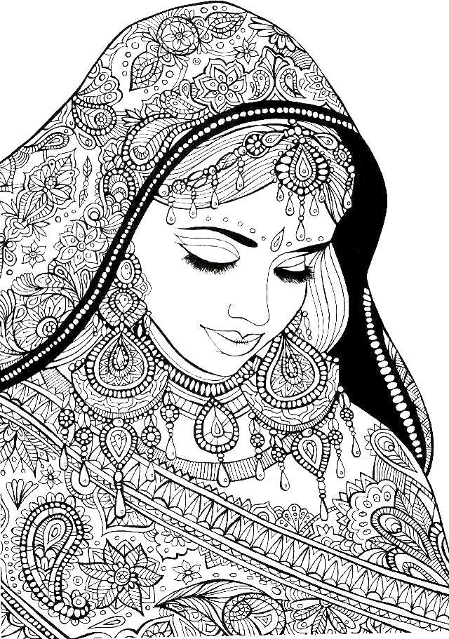 Раскраска Индийская девушка антистресс. 