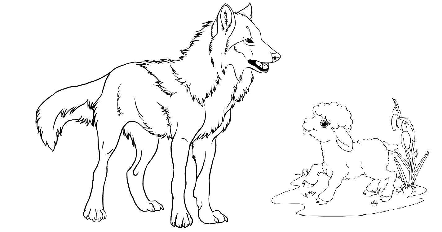 Раскраска басни Крылова волк и ягненок