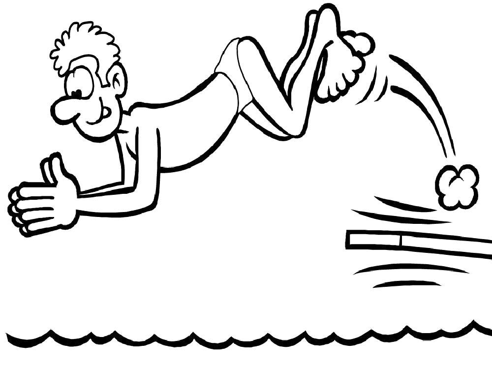 Раскраска  пловец  прыгает в бассейн. Скачать .  Распечатать 