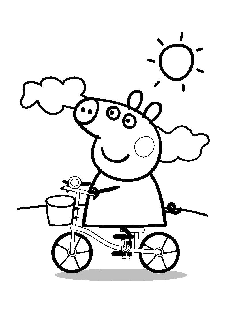 Название: Раскраска Свинка Пеппа едет на велосипеде. Категория: Пеппа. Теги: Пеппа.