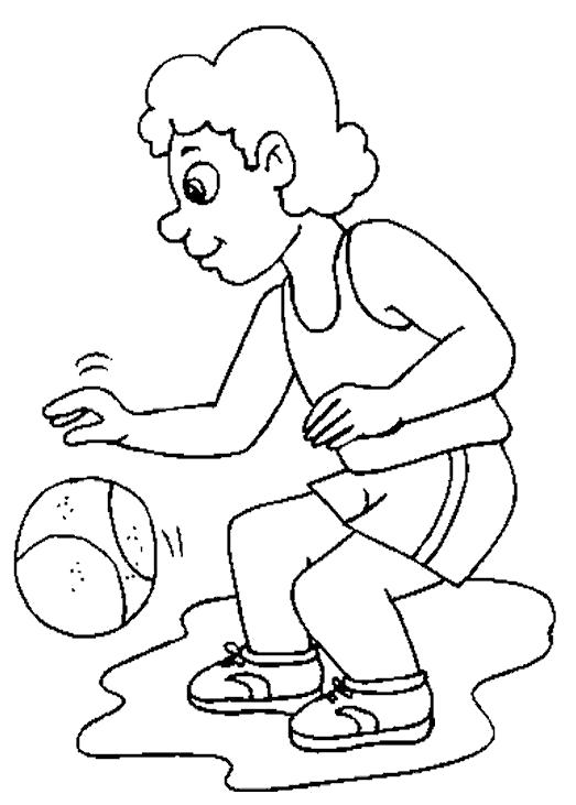 Раскраска мальчик и мяч, мальчик играет с мячом, мальчик бьет по мячу. Скачать Баскетбол.  Распечатать Баскетбол
