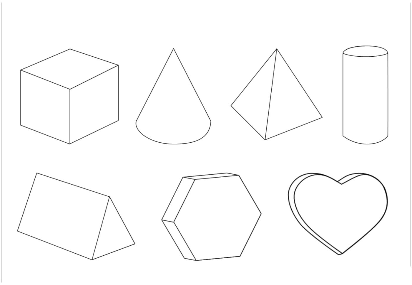 Раскраска  геометрические фигуры из бумаги объемные геометрические фигуры контур, шаблоны. Скачать .  Распечатать геометрические фигуры