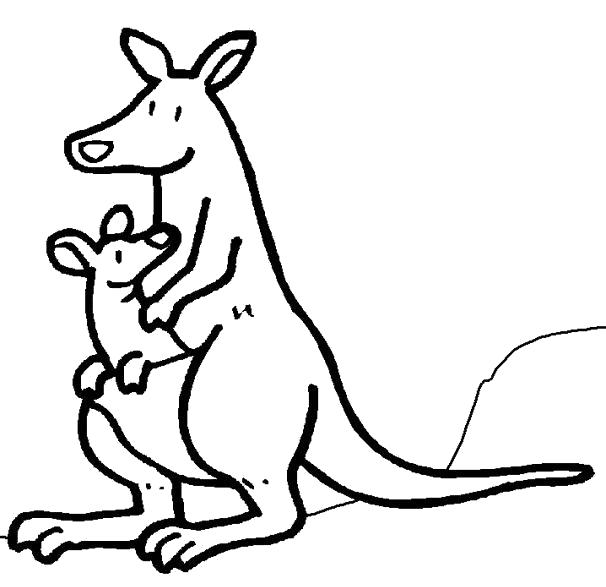 Раскраска кенгуру с детенышем. Скачать кенгуру.  Распечатать кенгуру