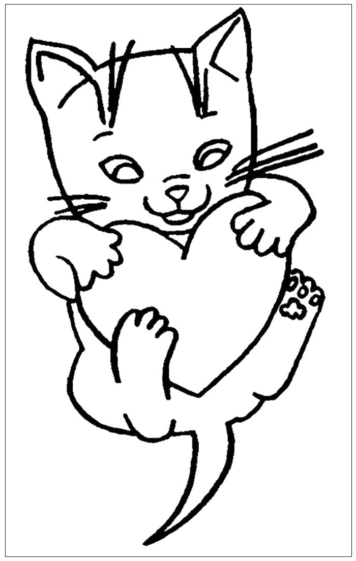 Название: Раскраска кот с сердцем. Категория: Домашние животные. Теги: Котенок.