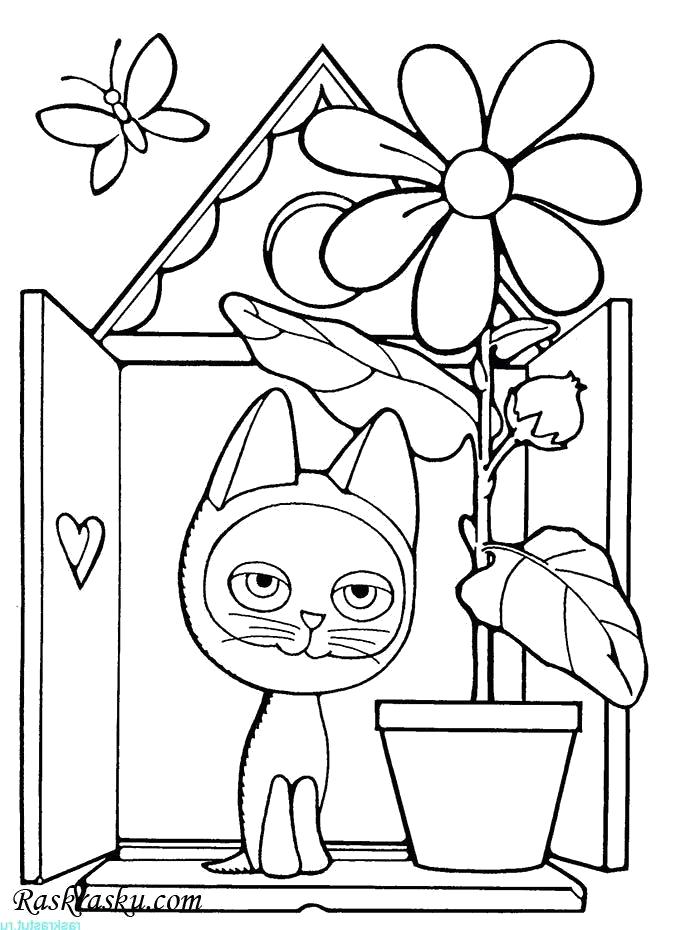 Раскраска Кот у окна. Домашние животные