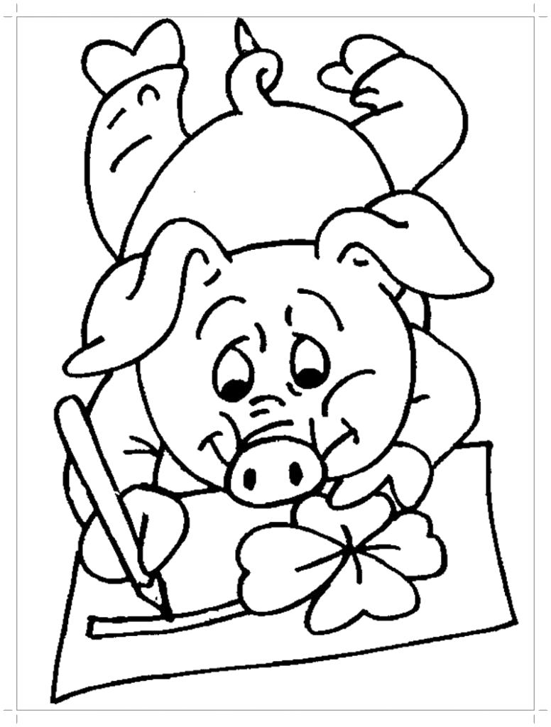 Раскраска  свинья рисует. Скачать Свинья.  Распечатать Домашние животные