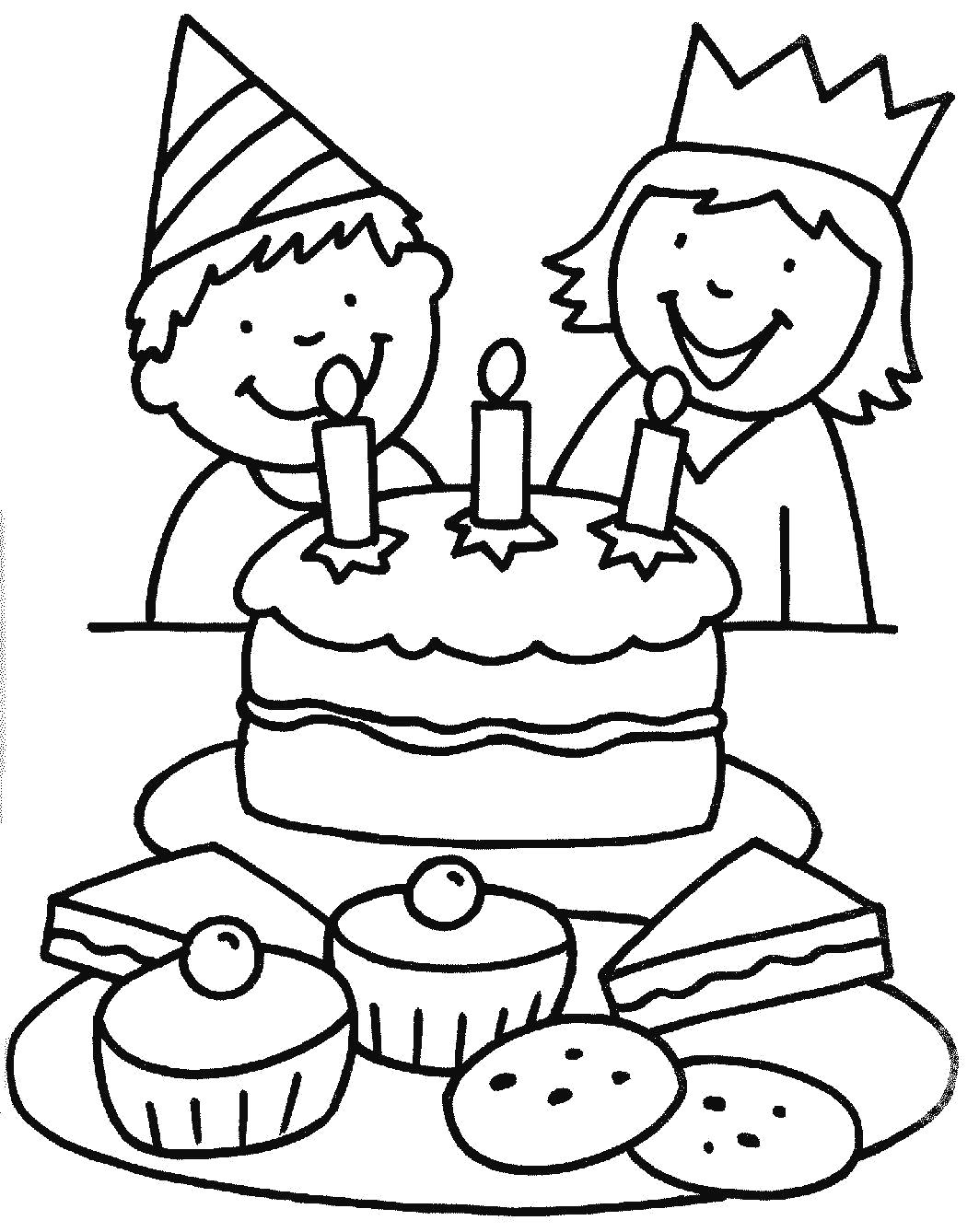 Раскраска  "торт со свечами на день рождения" скачать и распечатать бесплатно. Скачать торт.  Распечатать еда