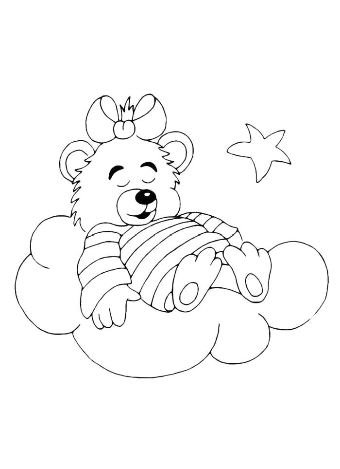 Название: Раскраска Раскраска Мишка спит в облаке. Категория: медведь. Теги: медведь.