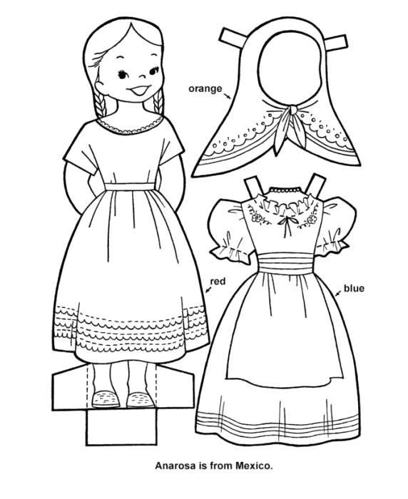 Раскраска  платье девочка платье раскрась думает что надеть. Скачать одень куклу.  Распечатать Для девочек