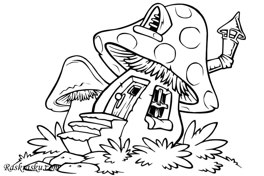 Название: Раскраска Раскраска грибы дом. Категория: растения. Теги: гриб.