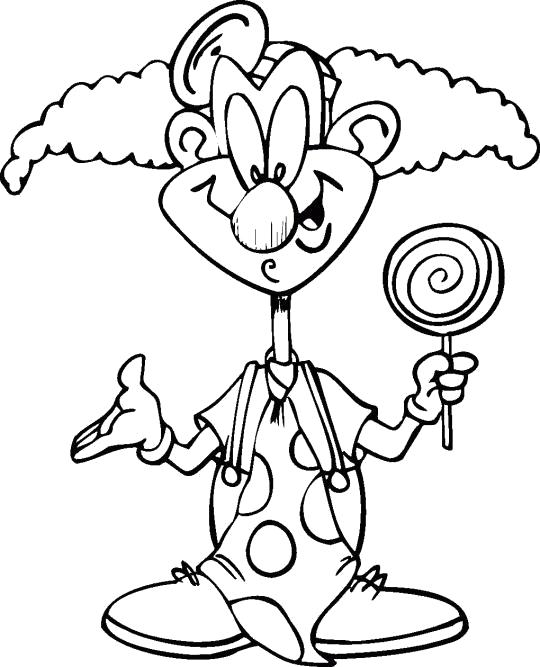 Раскраска Клоун с леденцом. цирк
