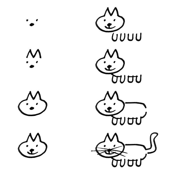 Раскраска Как нарисовать котенка поэтапно,. Скачать как нарисовать.  Распечатать Учимся рисовать