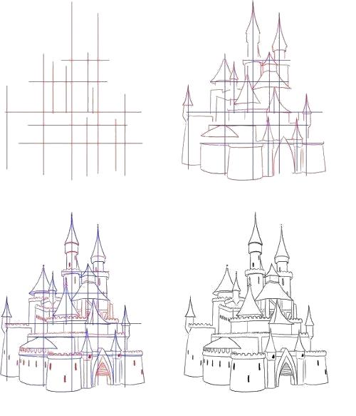 Раскраска Как нарисовать замок. Скачать Как нарисовать.  Распечатать Как нарисовать