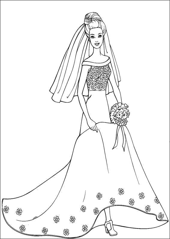 Раскраска Раскраска Барби - невеста. барби