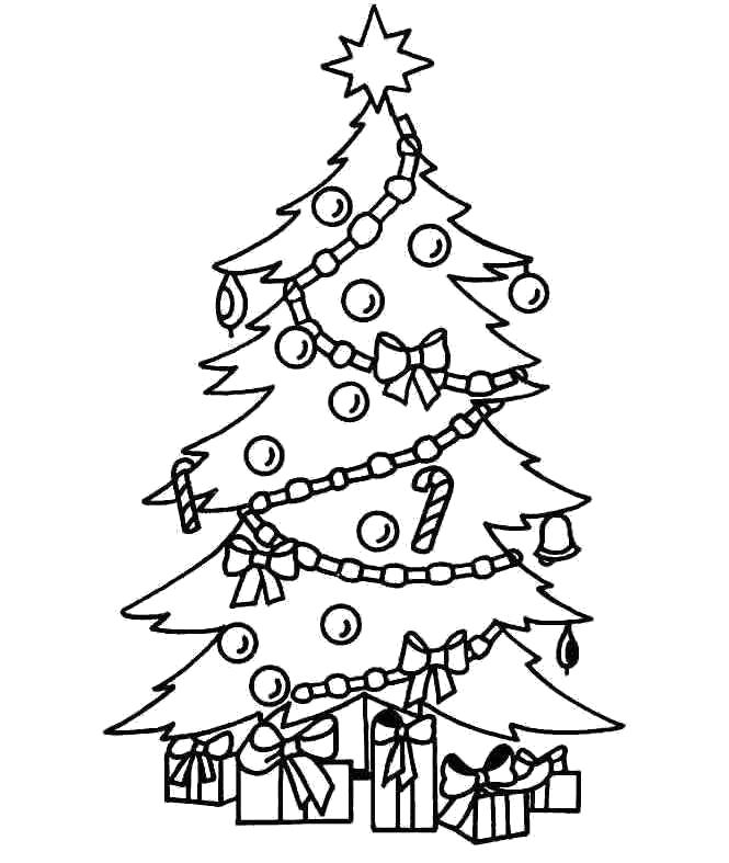 Раскраска Новогодняя елка с подарками.. Новый год