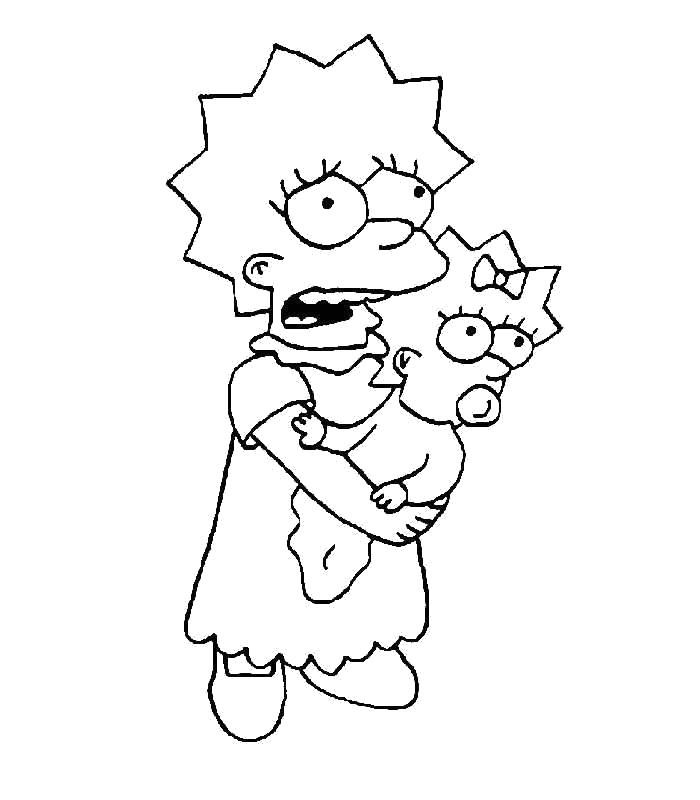 Раскраска Лиза держит Мэгги. Симпсоны