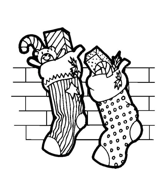 Раскраска Рождественские носки, носки с подарками. новогодние