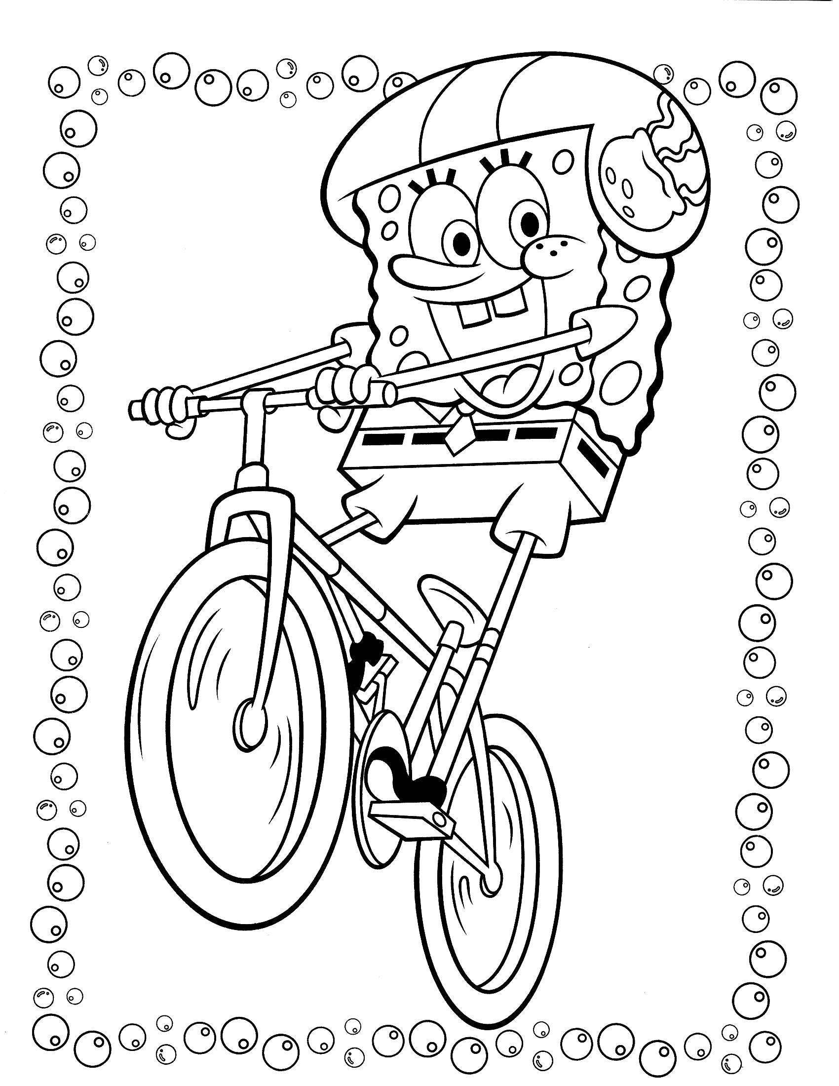 Раскраска Губка Боб на велосипеде. Скачать Спанч боб.  Распечатать Спанч боб