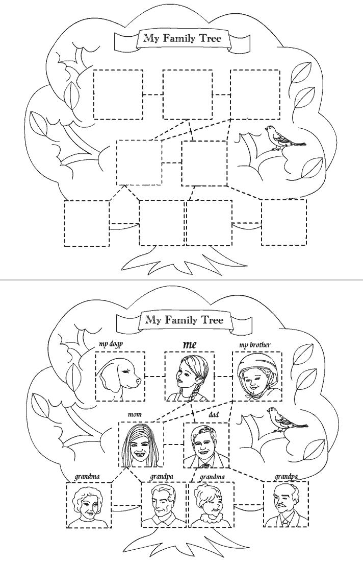 Раскраска родословного дерева семьи для детей и взрослых