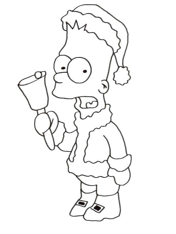 Раскраска Барт в новогодней одежде, Барт и колокольчик. Симпсоны